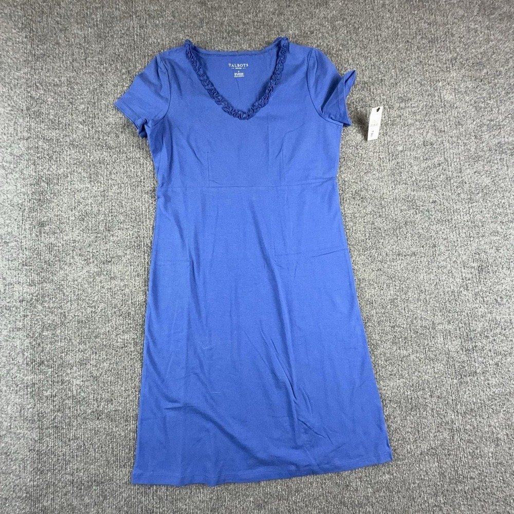 Talbots Petites Blue Ruffle V Neck Short Sleeve T-Shirt Dress Size P